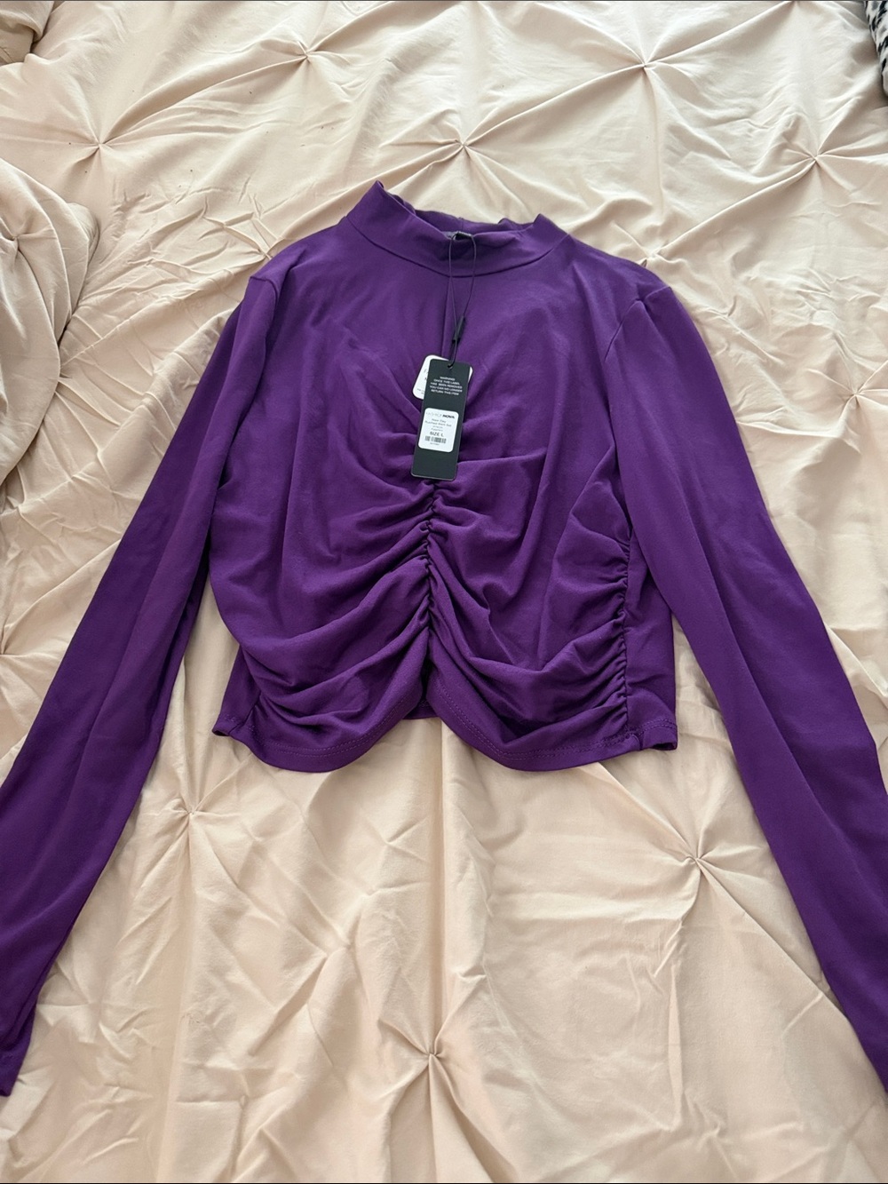 Fashion Nova Violet Ruched Long Sleeve Mock Neck Top